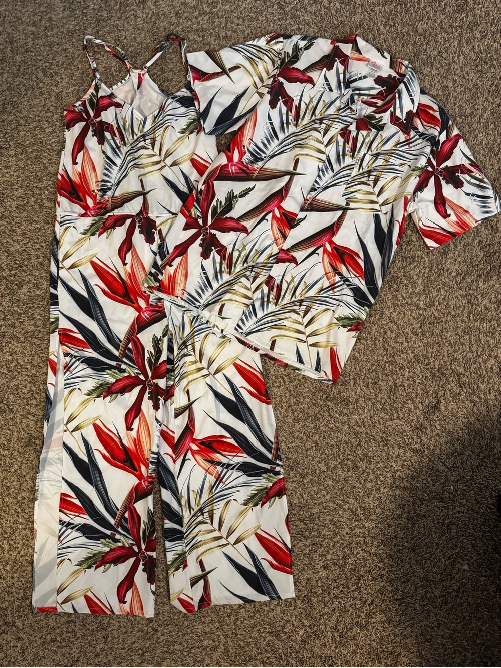 Tropical Floral Two-Piece Set in Red, Green & Cream Men & Women Set